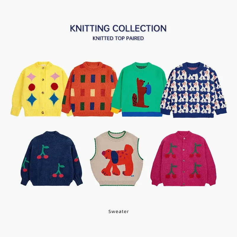 

Children's sweater Autumn/Winter 2024 ins girls cartoon color pullover vest cardigan boys pullover color kiddie sweater