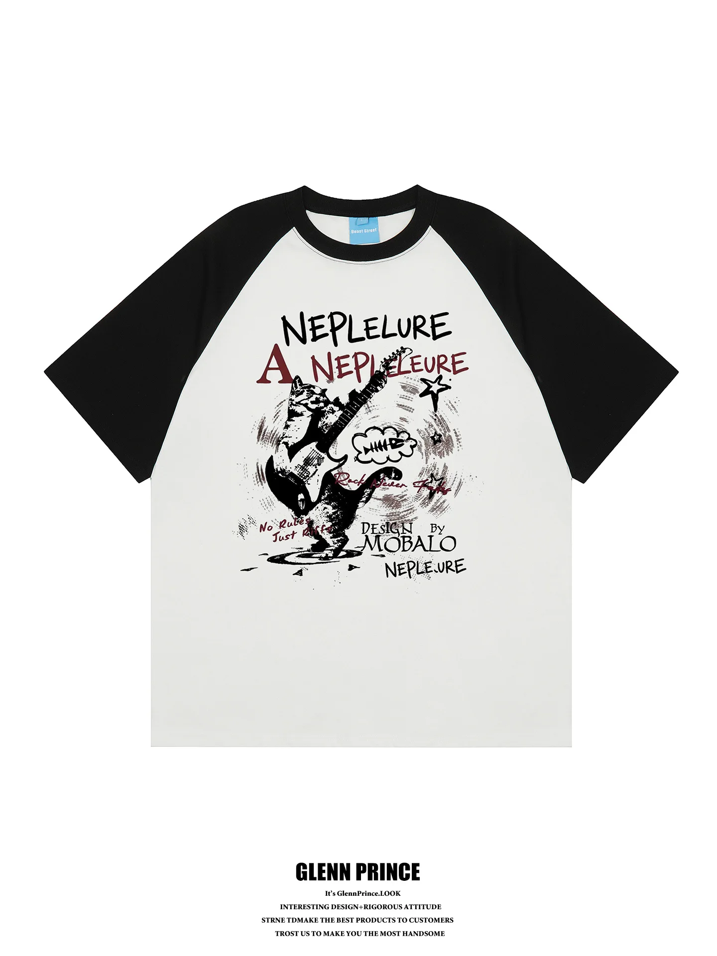 

GPstudio American Rock Graffiti Shoulder Insert Short Sleeve Men's T-shirt Vintage Streetwear Versatile Cotton Youth Fashion