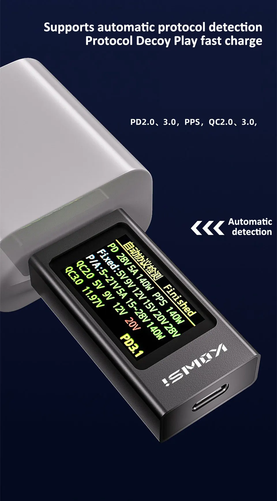 KWS-X1 4V-30V 12A Typ-C Tester Voltmeter Amperemeter TYPE-C Schnellladungserkennung Auslöser Kapazitätsmessung Rippelmessung – Detail 4