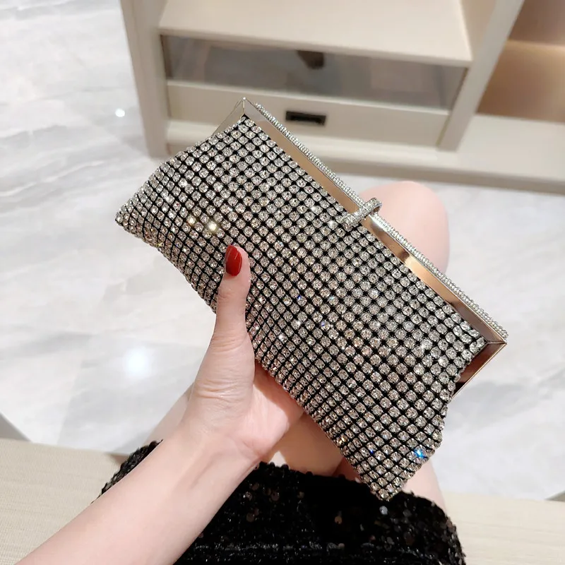 Fashion Luxury Designer Evening Clutch Bag  Rhinestones silver Shiny Crystal Wedding Purses and  Shoulder Bag Handbags