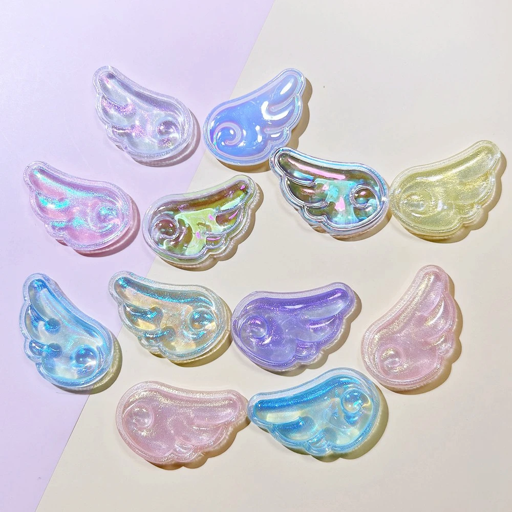 10Pcs New Cute Colorful Shining Pearl Angel Wings Collection Flat Back Ornament Biżuteria Kokardki Akcesoria