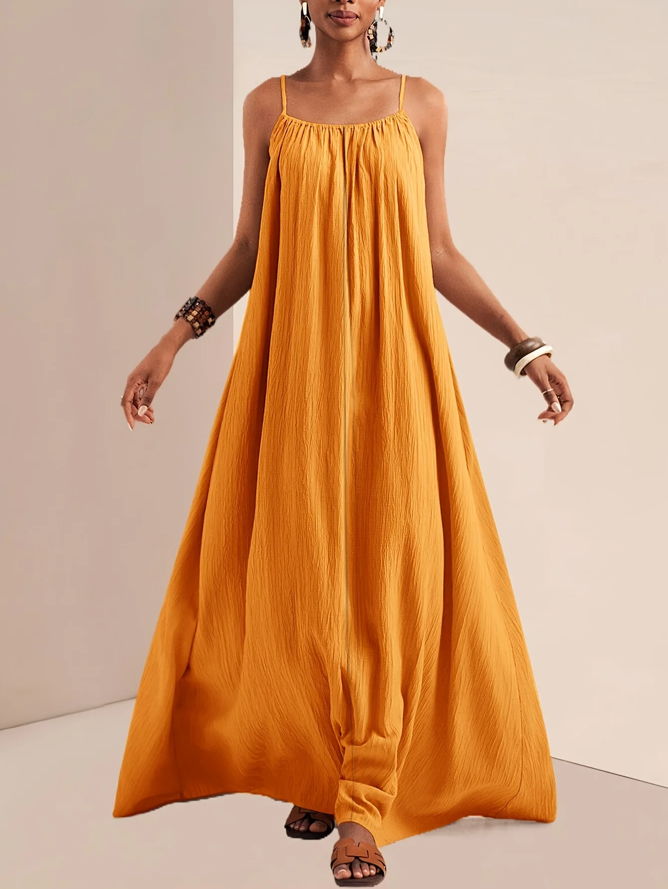 spaghetti strap dress loose Simple Straps Deep V-neck Short on Luulla Height of model Women Spaghetti Strap Loose Midi