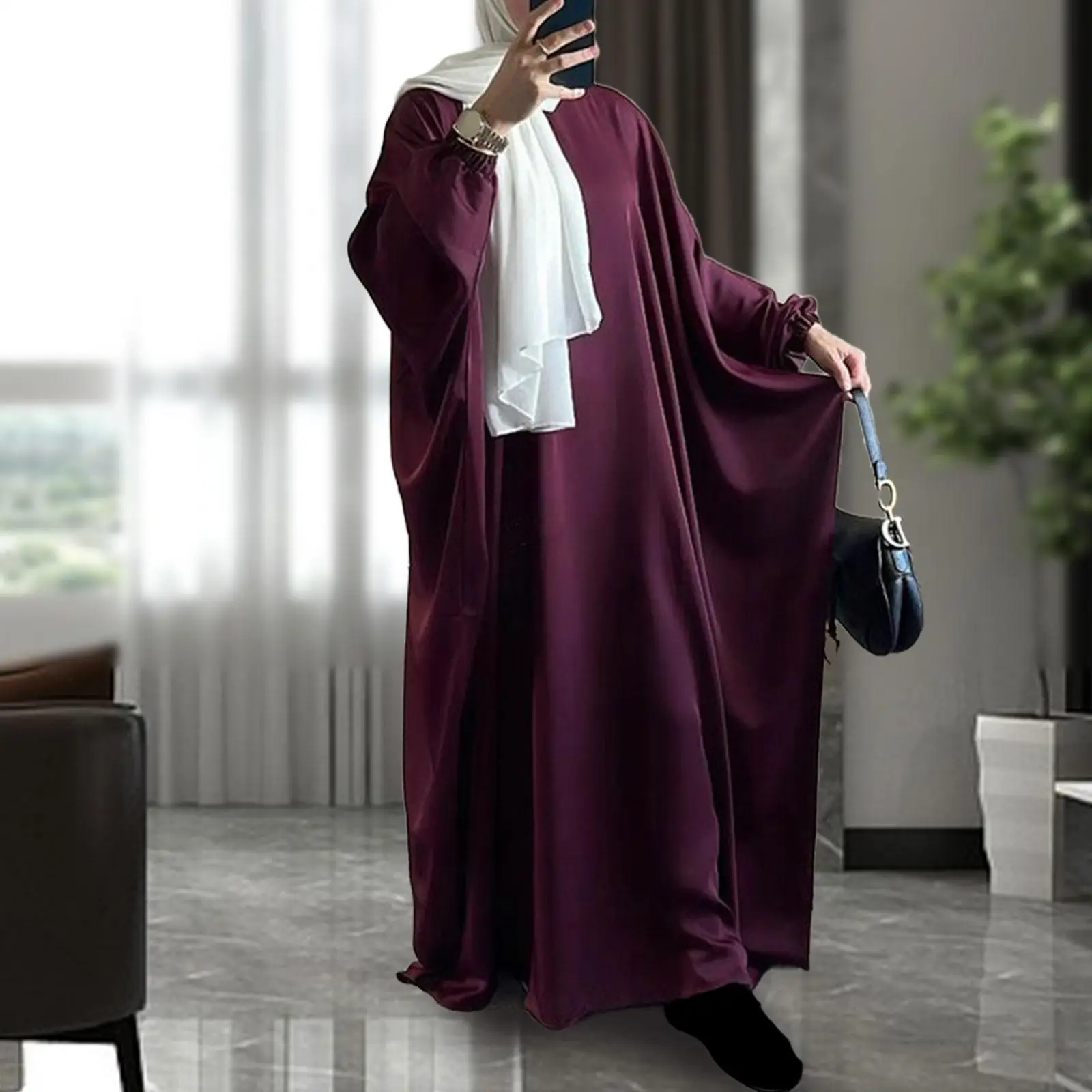 Hooded Abaya Womens Dresses Ramadan Long Sleeve Full Cover Muslim Dress