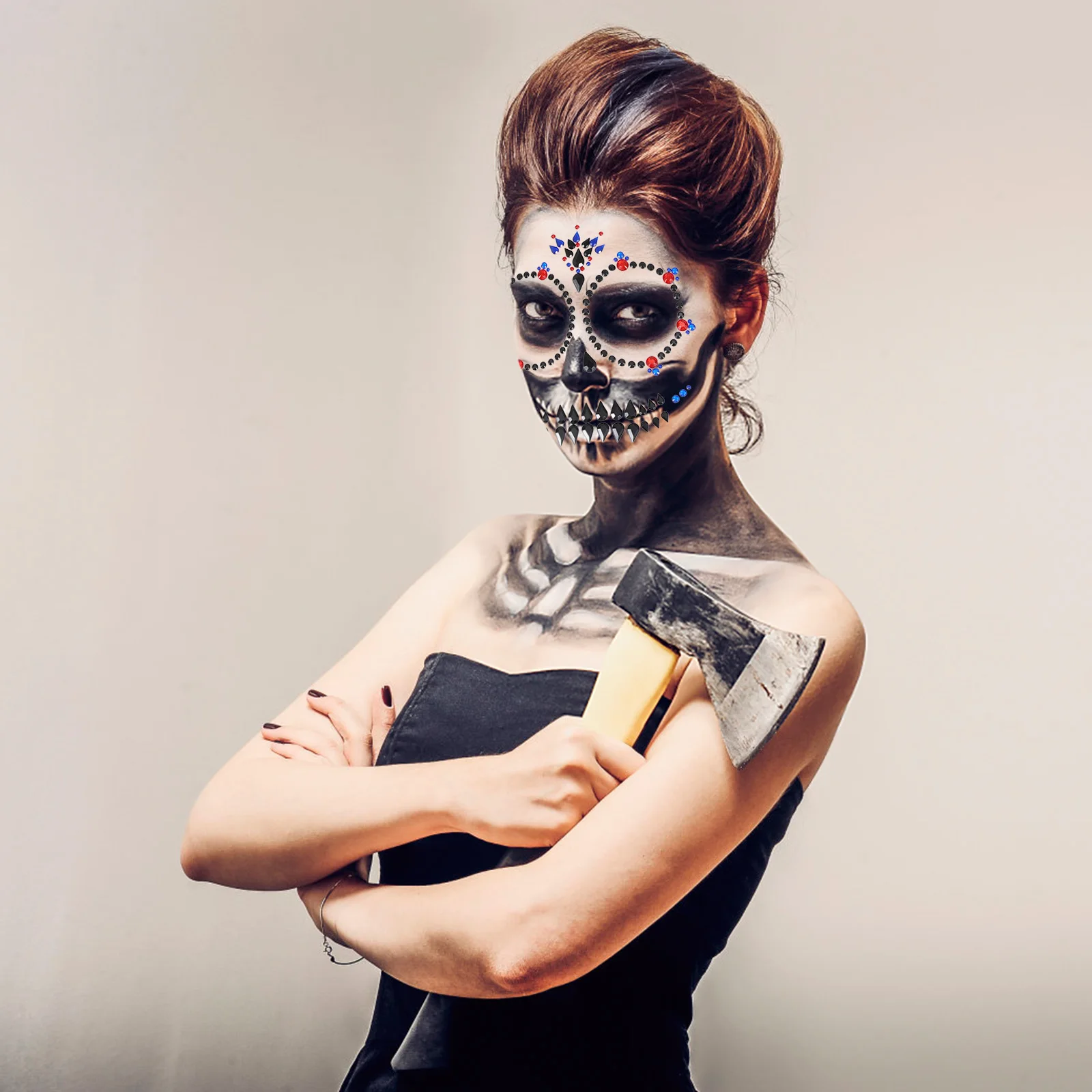 

4Pcs Sparkle Face Tattoos Halloween Temporary Body Stickers for Adults Rhinestone Scary Party Decoration Spooky Fun