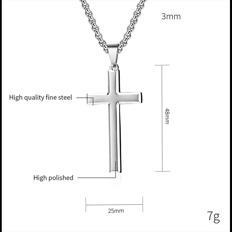 Mens Women Chain Necklace Black Cross Stainless Steel Pendant 3mm Gold Color Box Chain Fashion Peace Faith Divine Couple Gifts