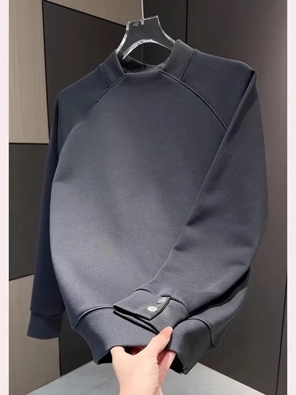 

Осенняя новинка: мужской свитшот с круглым вырезом, простой дизайн, на пуговицах, теплый, модный, повседневный, универсальный базовый слой, стандартный крой, размер L