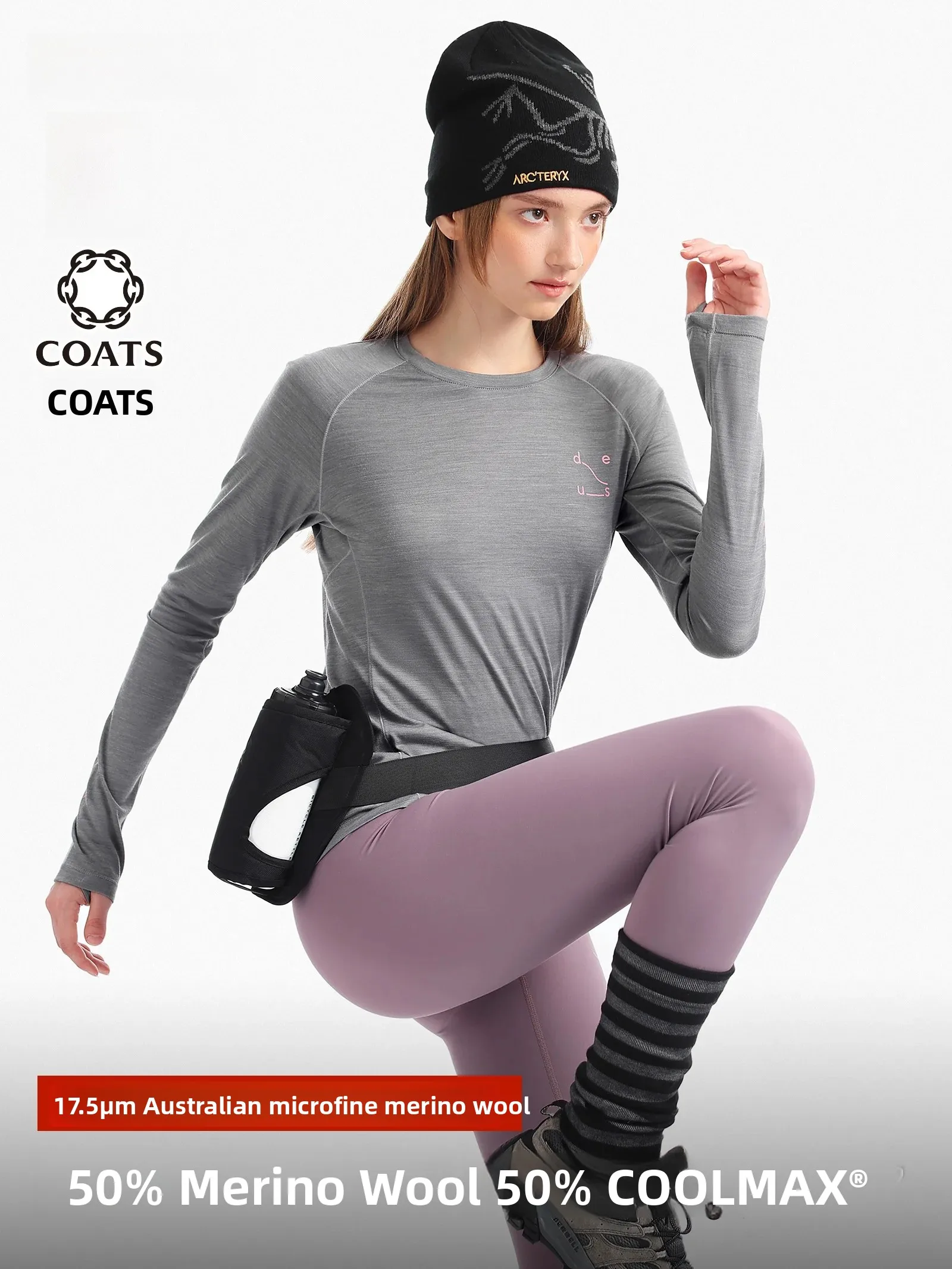 DSU Coolmax Sporty Long Sleeve round Neck Tshirt Running Woolen Ladies Slim Fit Fashion Top Polyester 50% Wool 50%