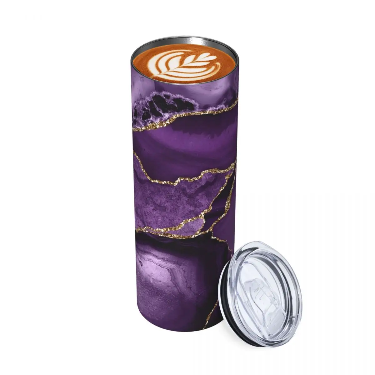Purple Faux Marble Abstract Landscap Stainless Steel Tumbler Vacuum Insulated Mug Thermal Cold Cups Straws With Lid 20oz