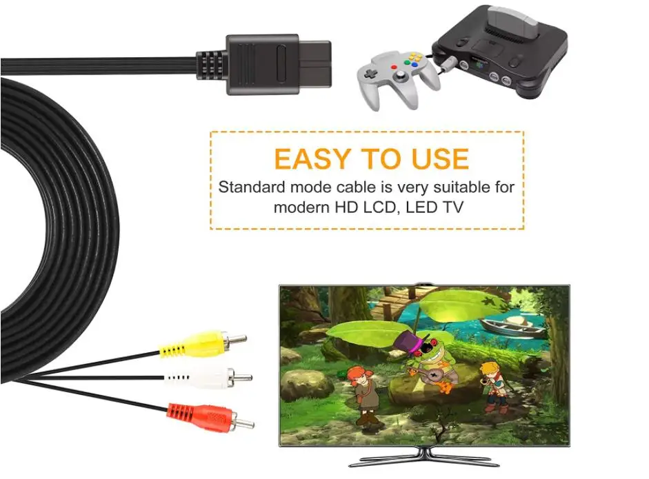10PCS 1.8M AV Cable Composite Video Cord 6 Feet Line Compatible For Nintend 64 N64/GameCube/SNES/SFC TV Game Console AV Cable