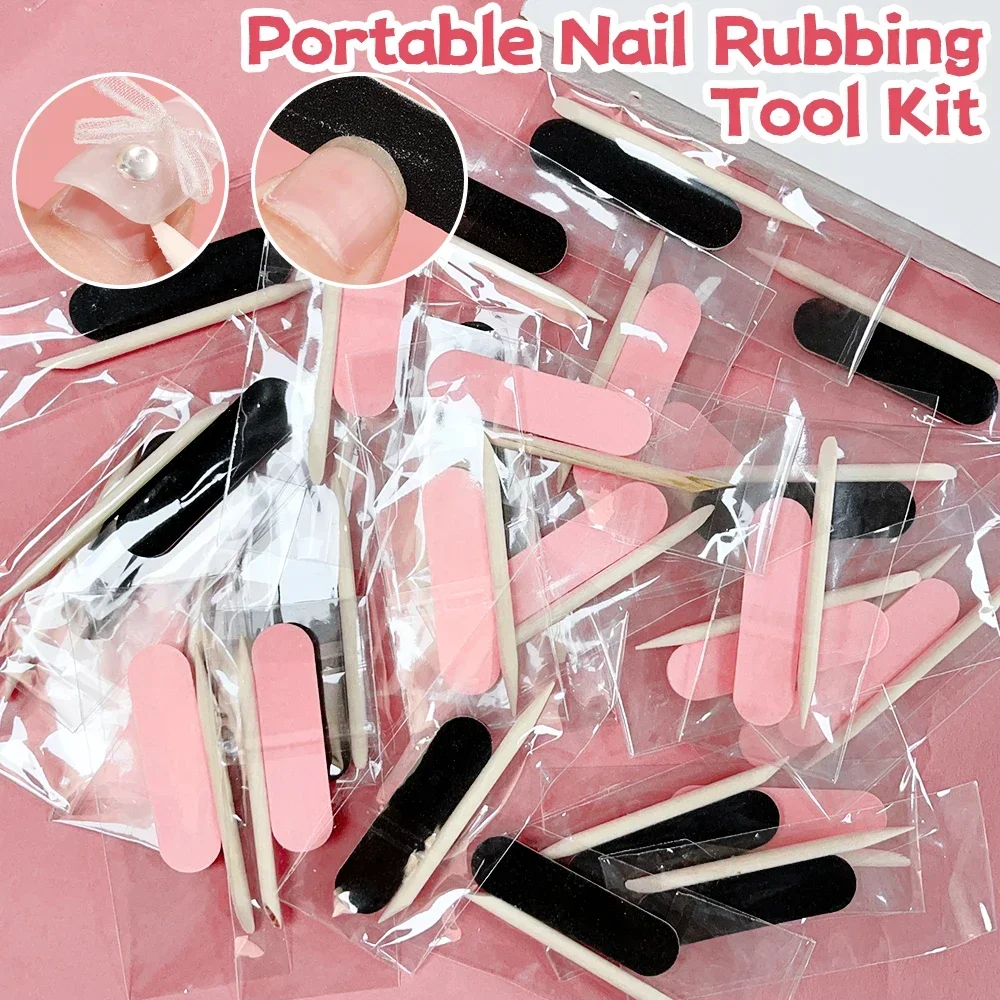 200Sets Disposable Nail Clean Care Kit Sanding Buffer Buffing Mini Sponge Nail File Wooden Sticks Portable Manicure Rubbing Tool