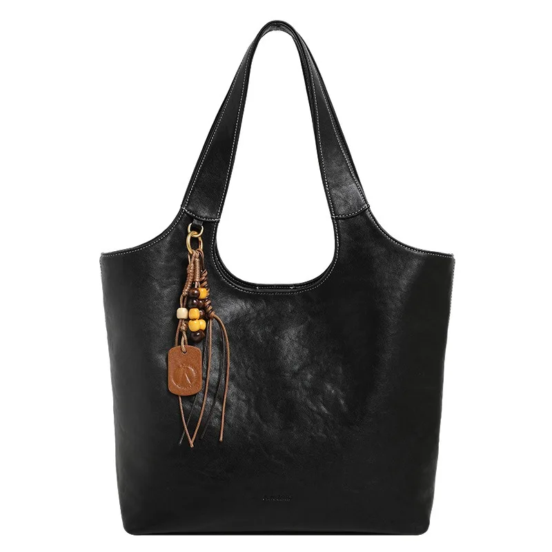 Minimalist Everyday Shoulder Bag for Women Genuine Leather Full Grain Leather Large Capacity Tote Soft Luxury Handbag