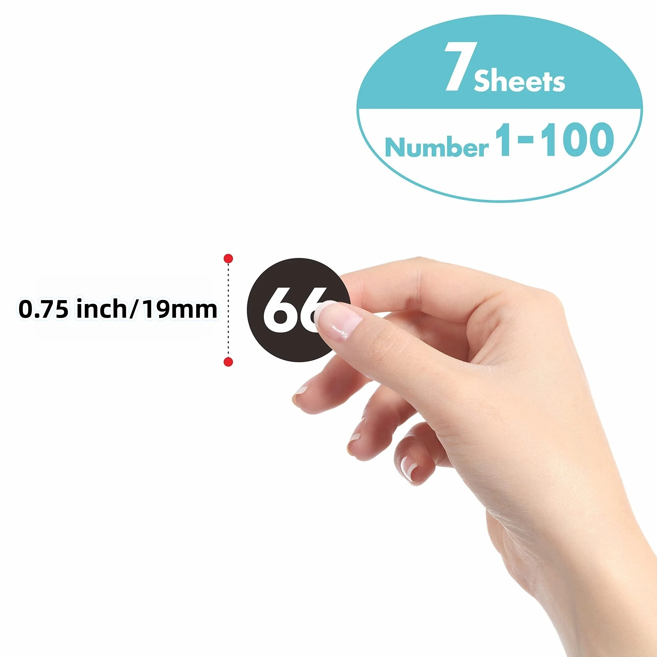 700 Round Digital Stickers, Continuous Black Vinyl Digital Labels 1-100 Self-Adhesive Dot Digital Stickers for Indoors, Outdoors