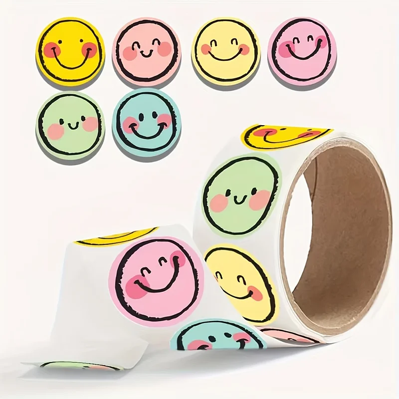 2500pcs/500pcs Colorful Round Smiley Face Stickers, Suitable for Teachers, Parents, Learning Rewards, Scrapbook Supplies
