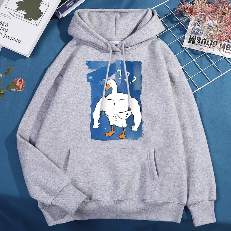 No One Is Stronger Than Me Big White Duck Men Women Hoody Cartoons Fleece Sweatshirt Harajuku Sweatshirt Casual Pullover Hoodie