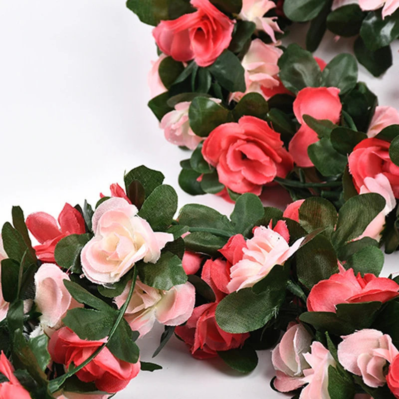 250 cm / 98 inch 45 flowers silk roses wedding decoration ivy vine artificial flowers arched decoration with green leaves wall