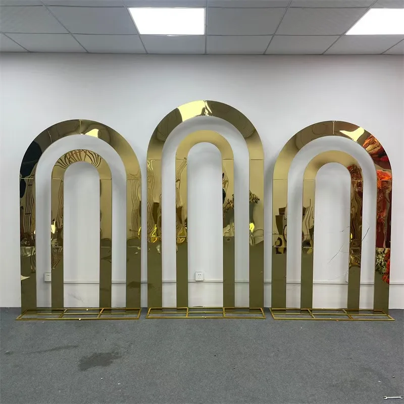 New Design Gold Mirror Wedding Arch Stainless Steel Backdrop Stand For Wedding Events