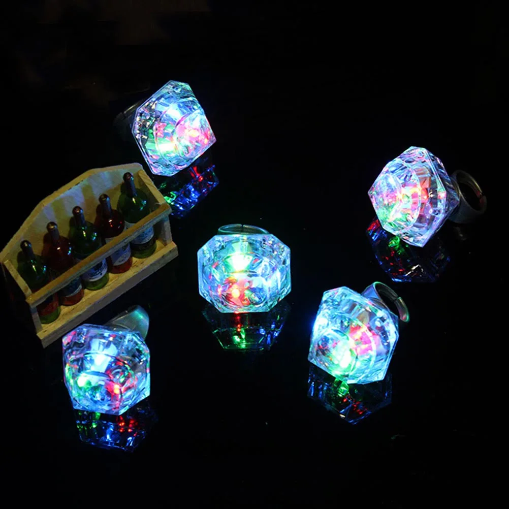 

10 Pcs LED Glowing Diamond Ring Jewelry Rings Flashing for Girls Light up Finger The