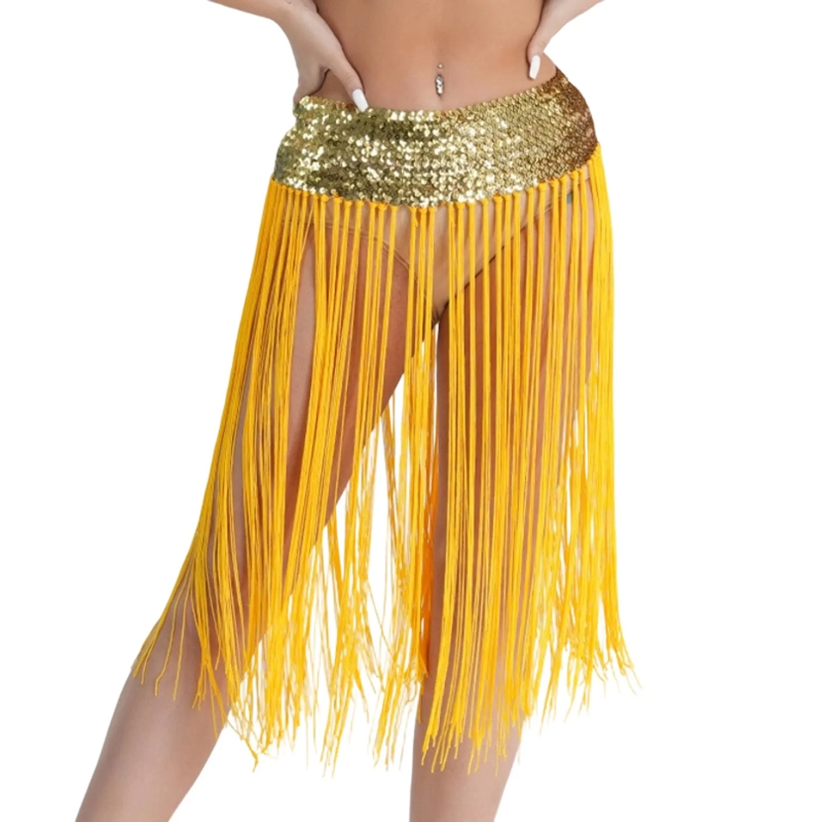 Adulto Glitter Paillettes Danza del ventre Sciarpa dell'anca Festa di Carnevale Spettacolo teatrale Rave Cintura in vita Avvolgente con catena Minigonna Indain Costum