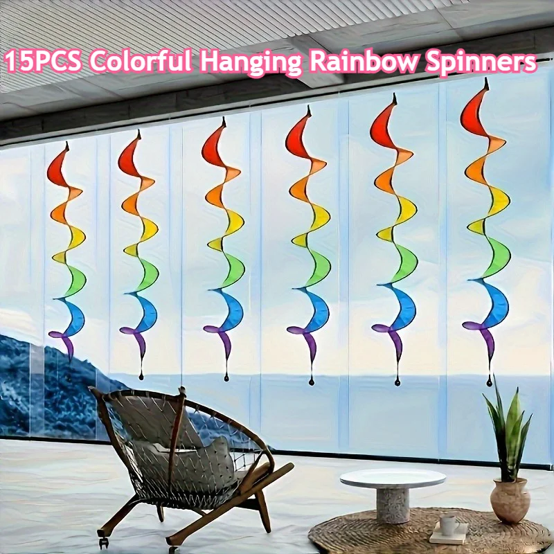 15pcs Christmas Decorations Colorful Hanging Rainbow Spinners Smooth Rotating Rainbow Spinner Pinwheels for Courtyard and Garden