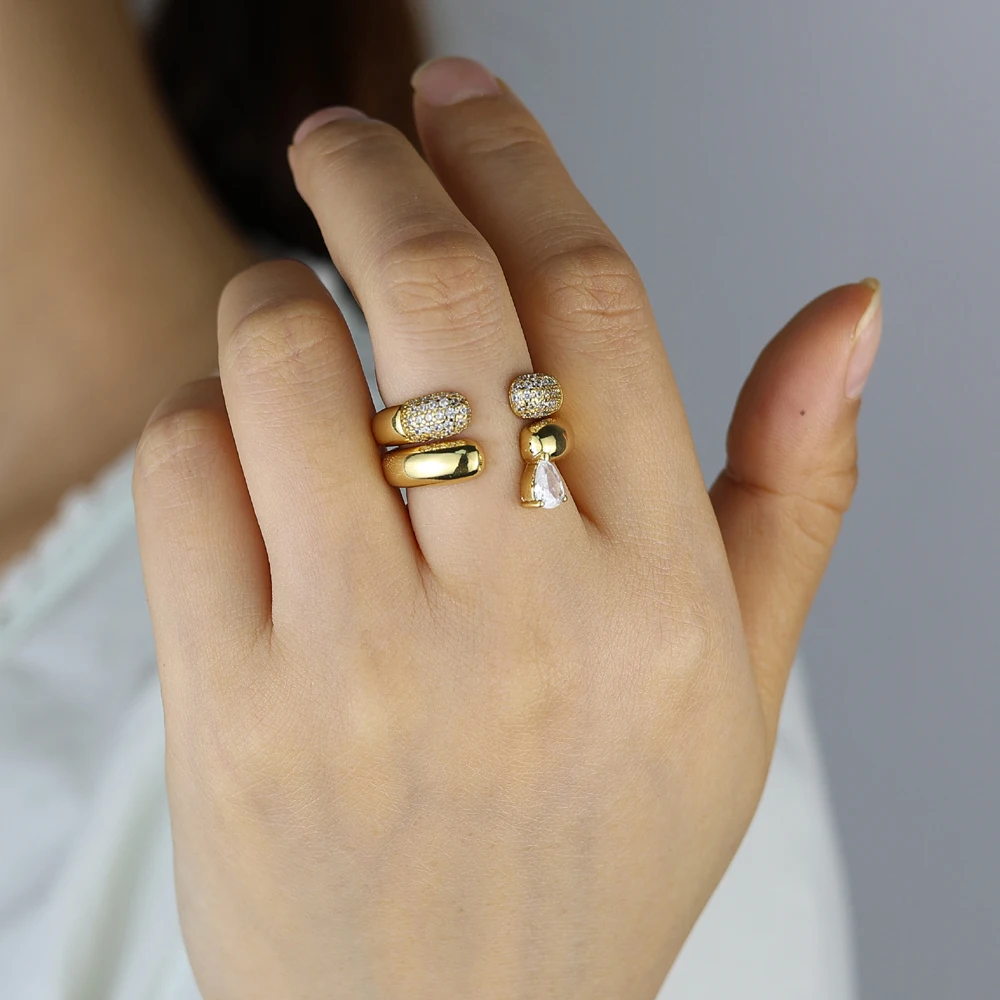 2026 New Luxury CZ Open Adjust Finger Ring for Women Girl   Elegant Gold Color Micro Pave White Tear Drop Cubic Zirconia Rings