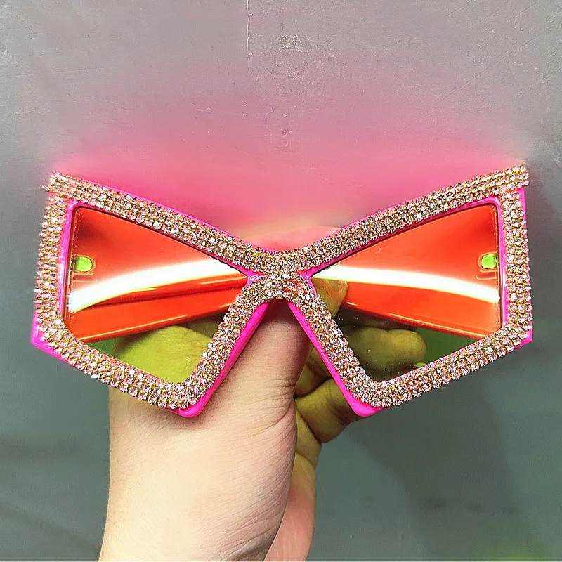 Diamant Quadrat Sonnenbrille Frauen Luxus Strass Großen Rahmen Sonnenbrille Weibliche Outdoor UV Schutz Kristall Damen Brillen – Detail 4