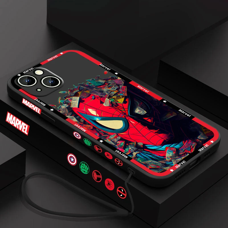 Marvel Avengers Poster Phone Case For Apple iPhone 15 14 13 12 11 Pro Max Plus 8 7 SE Liquid Left Rope Capa Cover