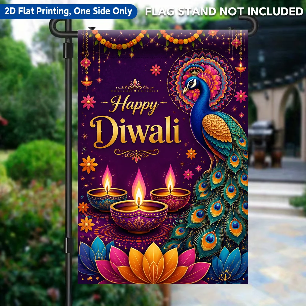 2D Flat Garden Flag 1 Piece, Gorgeous Single-Sided Printed Garden Flag with Lights and Peacock Flowers, Polyester Material, Suitable for Outdoor Home and Yard Holiday Decoration, Valentine's Day, Mother's Day, Easter, Christmas, Thanksgiving, Halloween