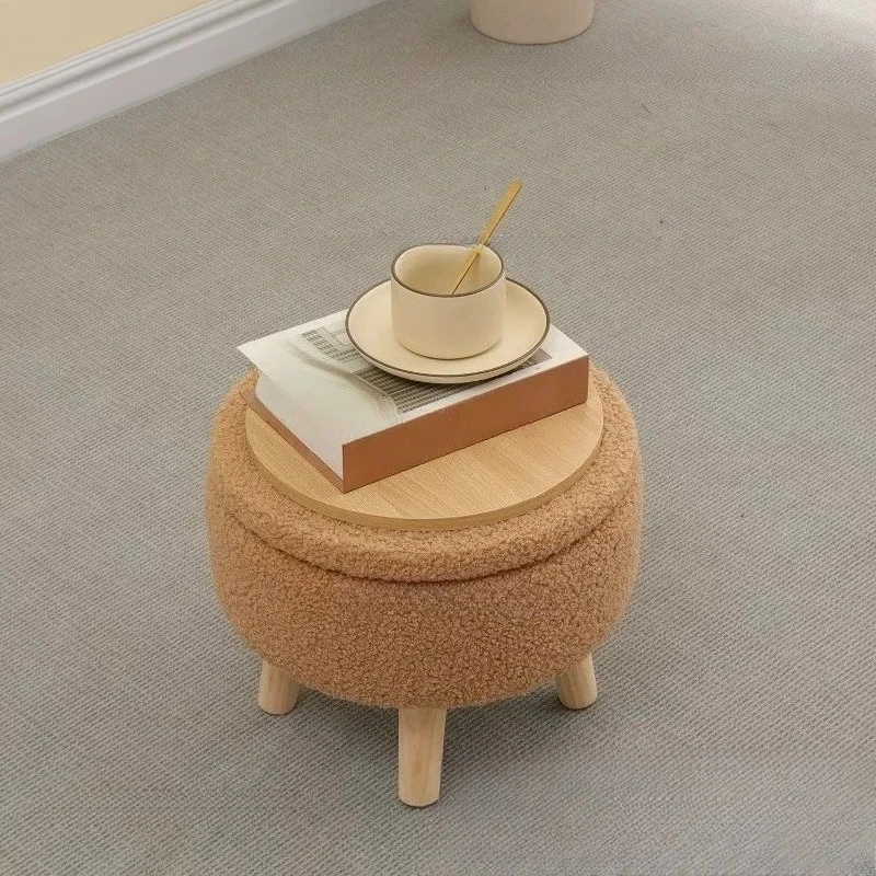 28cm Multi-Purpose Velvet Stool - Soft Round Footstool with Storage for Living Room, Hallway As Small Table or Plant Stand