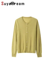 SuyaDream, 48S 100%Sheep Wool Cardigans For Woman, Round Collar Plain Sweaters, 2024 Fall Winter Jackets, Camel, White