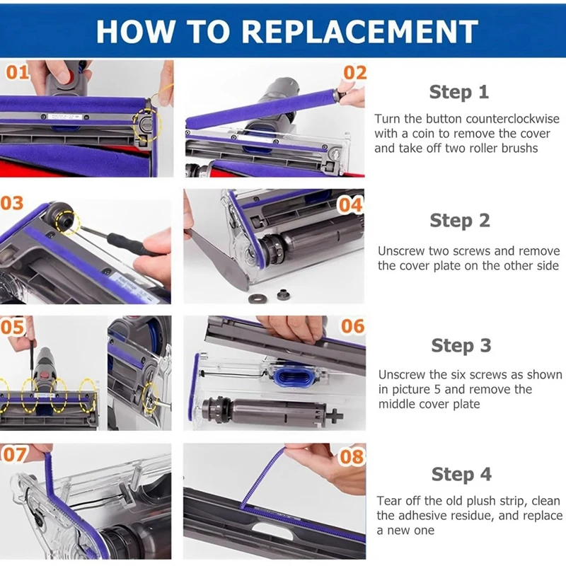 B58B-комплект для замены плюшевых полосок для Dyson V11 V10 V8 V7 V6, головка очистителя мягкого ролика, запасные части для фетровых полосок