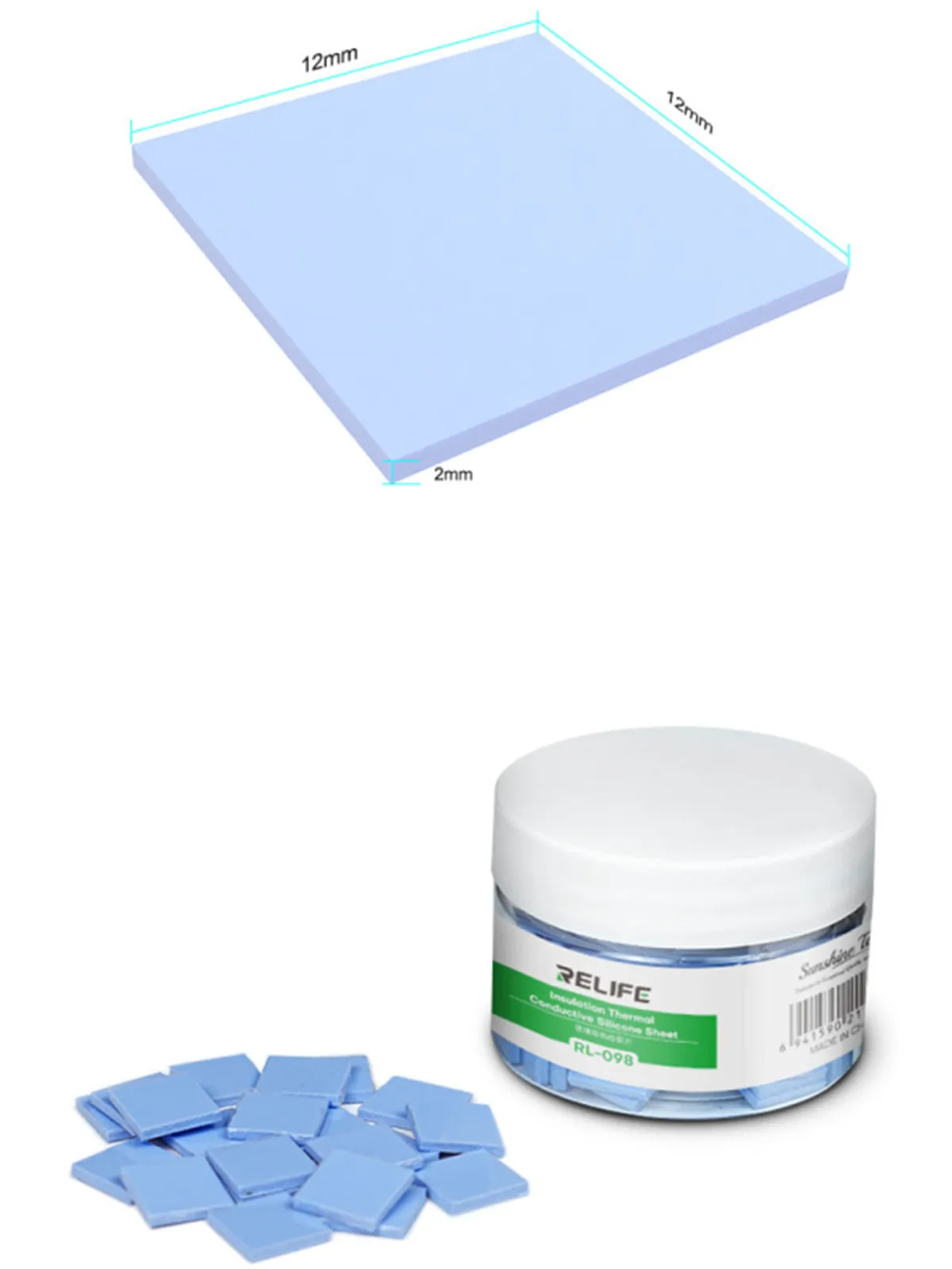 RELIFE RL-098 100 Stück vorgeschnittene isolierende Wärmeleitpads für IC-Chips, hohe Wärmeleitfähigkeit, selbstklebende Reparatur-Silikonfolie – Detail 8