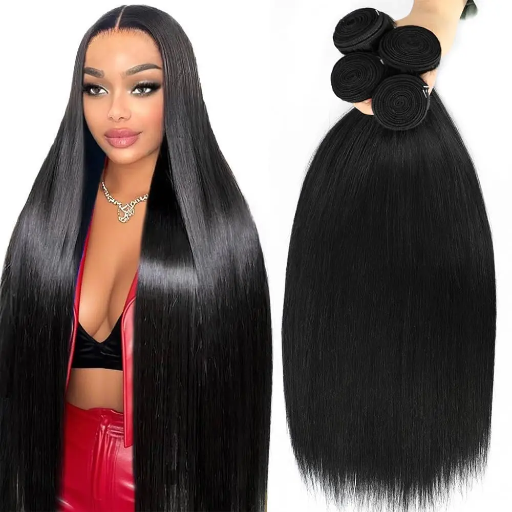 12A Straight Bundles Human Hair (22 24 26 28 Inches, Straight 4 Bundles) 100% Unprocessed Brazilian Virgin Straight Human Hair