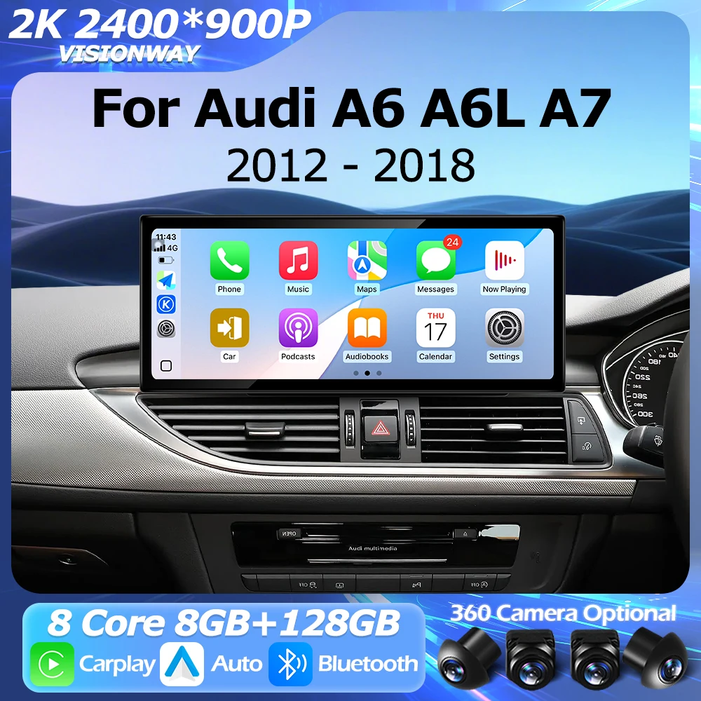 For Audi A6 A6L A7 2012-2018 Right Hand Drvie QLED 2400*900P Wireless Carplay Android 16 Auto Multimedia Player Touch Screen GPS