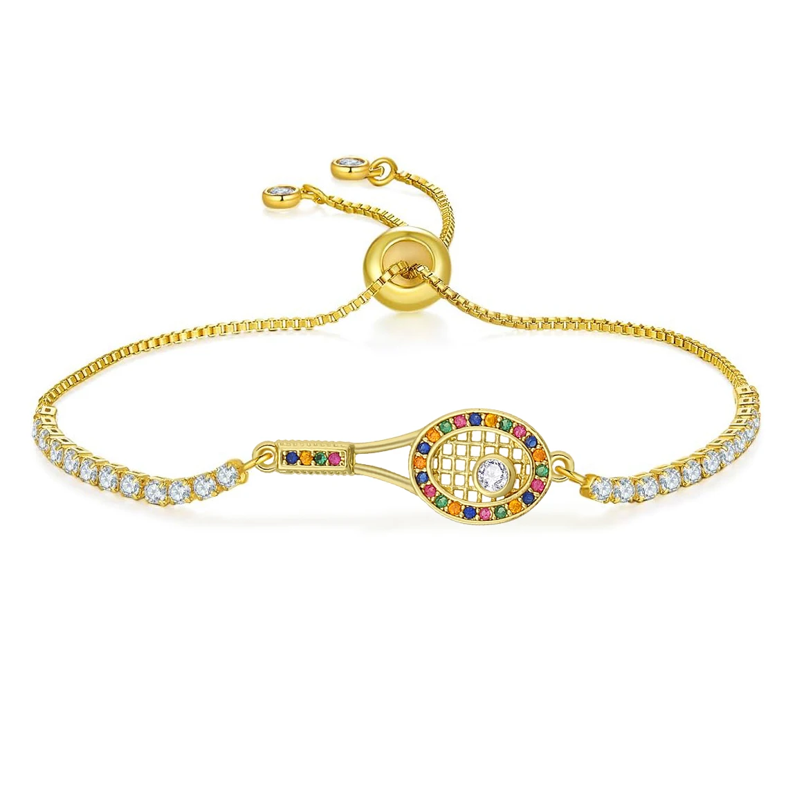 Pulseira de Raquete de Tênis para Mulheres, Zircônia Cúbica Multicolor, CZ Pedras, Raquete Esportiva, Joalheria, Nova Moda, AAA, 2024