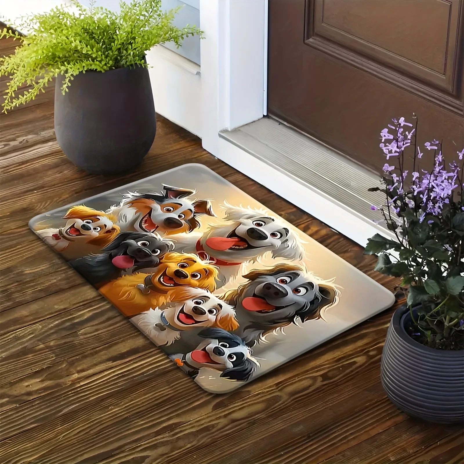 1pc Ultra-Soft Flannel Material Non-Slip Mat, Featuring a Playful And Fun Dog Pattern Printed Doormat, Machine Washable And Colorfast, Suitable for Kitchen, Dining Room, Hallway, Bathroom, Bedroom, Study, Computer Room, Indoor And Outdoor Entrances