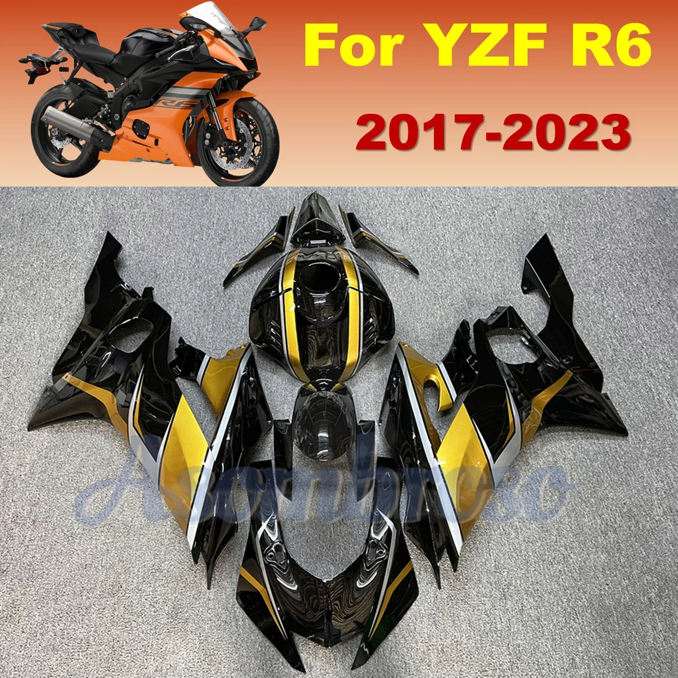 

Injection ABS Fairing Set Fit For Yamaha YZFR6 2017 2018 2019 2020 2021 2022 2023 YZF R6 YZF-R6 Gloss Black Gold Plastic Body