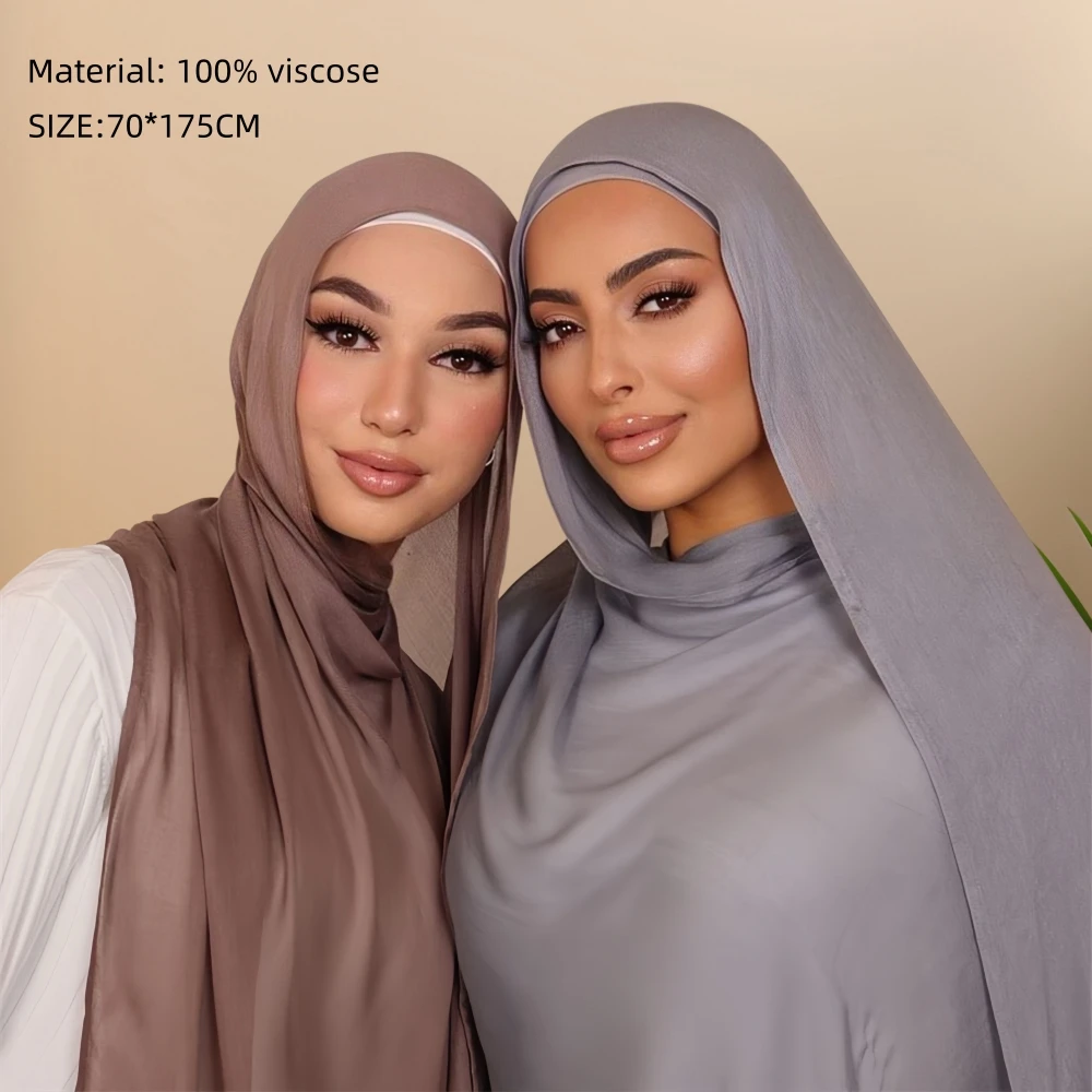 

Hot Sale Double Stitches Viscose Scarf Hijab Muslim Women Elegant Plain Rayon Shawl Solid Morandi Color Headscarf Long Veils