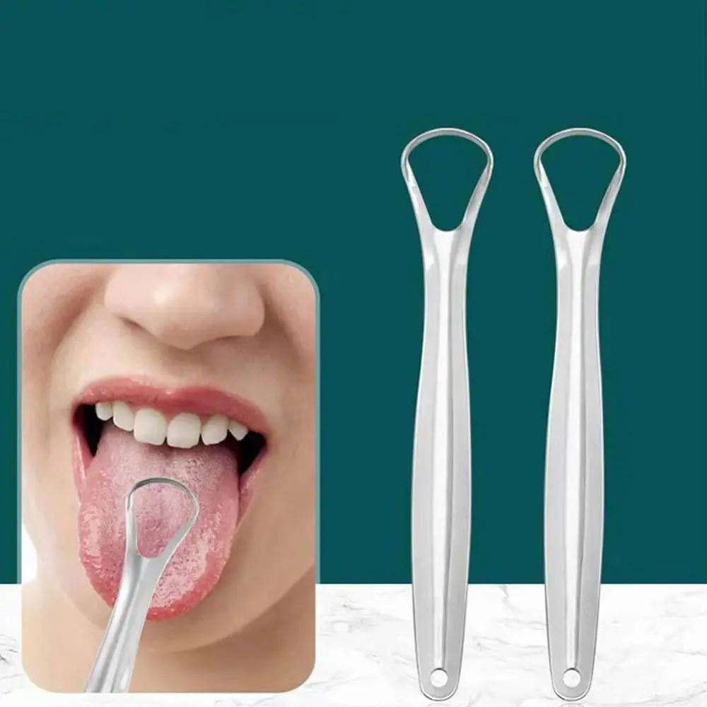 Reusable Stainless Steel Tongue Scraper Silver Removing Bad Breath Tongue Scraping Brush Oral Cleaner Tools Oral Care