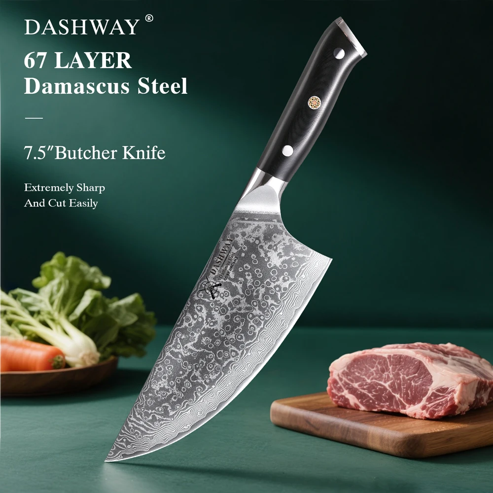 

DASHWAY 7.5-inch Butcher Knife Damascus Steel Sharp Cleaver Slicer Chopper Meat Cooking Tools Professional Kitchen Chef Knives