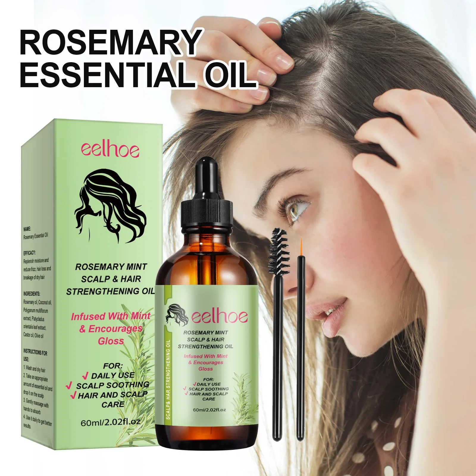 

EELHOE Rosemary Hair Essence Oil Repairs Dry Frizzy Hairs and Makes Hair Soft and Smooth Reduce Hair Breakage Nourish Scalp