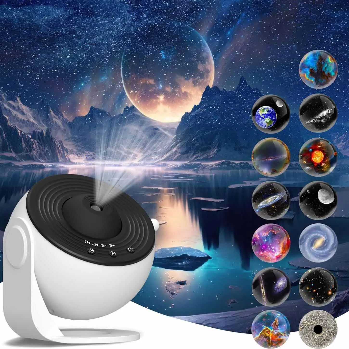 Galaxy-Projektor für Schlafzimmer, HD-Bild Sternenprojektor Galaxie-Licht mit Einstellknopf, 12 Filmscheiben Planetarium-Projektor Nachtlampe, 360° °   Drehbarer 1h/2h Timer mit Einfacher