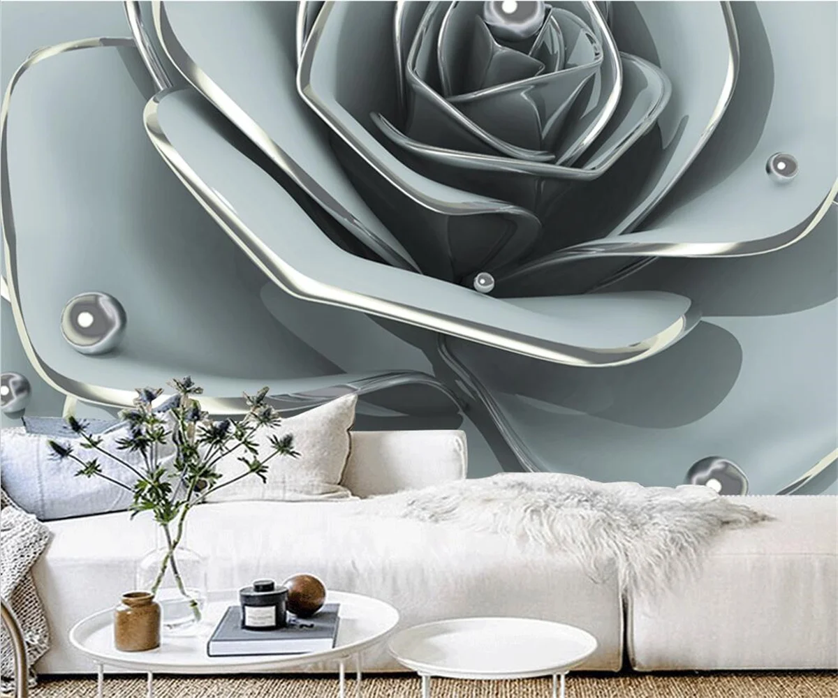 Customized large murals exquisite three-dimensional jewelry roses light luxury TV sofa background wall 3d wallpaper