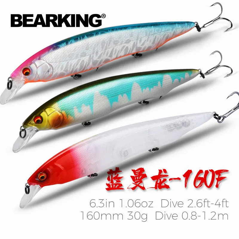 BEARKING 160mm 30g New  Hot Fishing Lures 20 Assorted Colors Minnow Crank Tungsten Weight System Wobbler Model Crank Bait