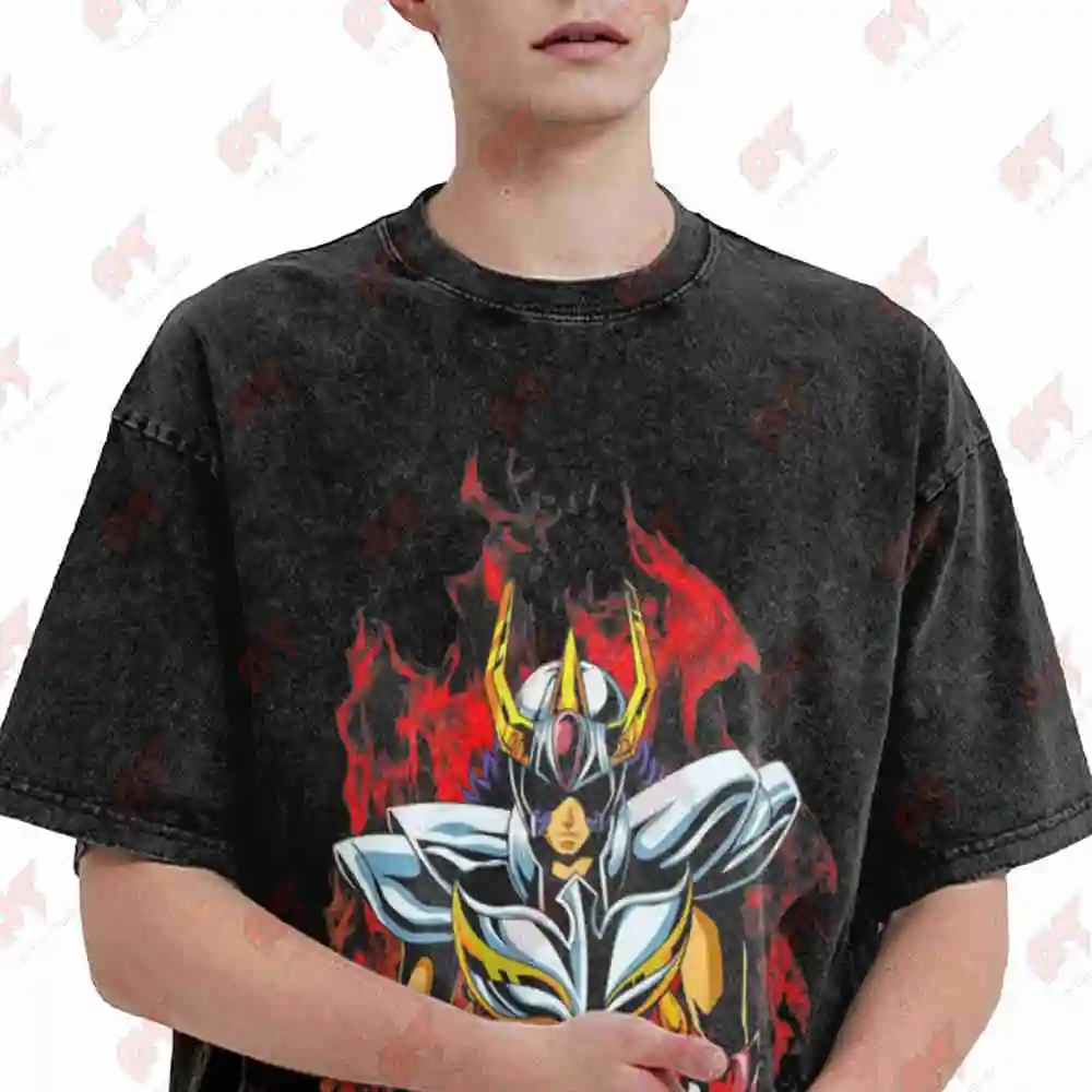 Phoenix Ikki Bronze Saint Shun Seiya Sanctuary Shaka Vintage Washed Tee Pure Cotton T-Shirt