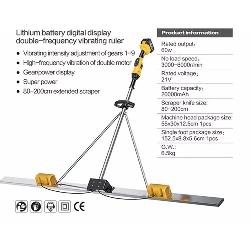 Dual Motor Electric Trowel Polishing Machine 2.0m Flat Vibrating Ruler for Concrete Lithium Battery Construction Machinery