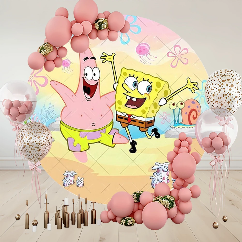 Spongebob Runder Fotohintergrund Unterwasser-Ananas-Haus Kindergeburtstag Party-Dekoration Banner Requisiten