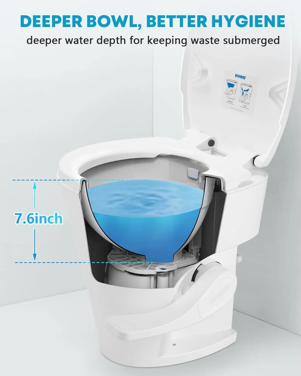 RV Toilet, 18.5” Residential Height, Soft Close Seat & Cover, Deeper Bowl & Longer Seat, Universal Fit for RV Motorhomes Campers - view 3
