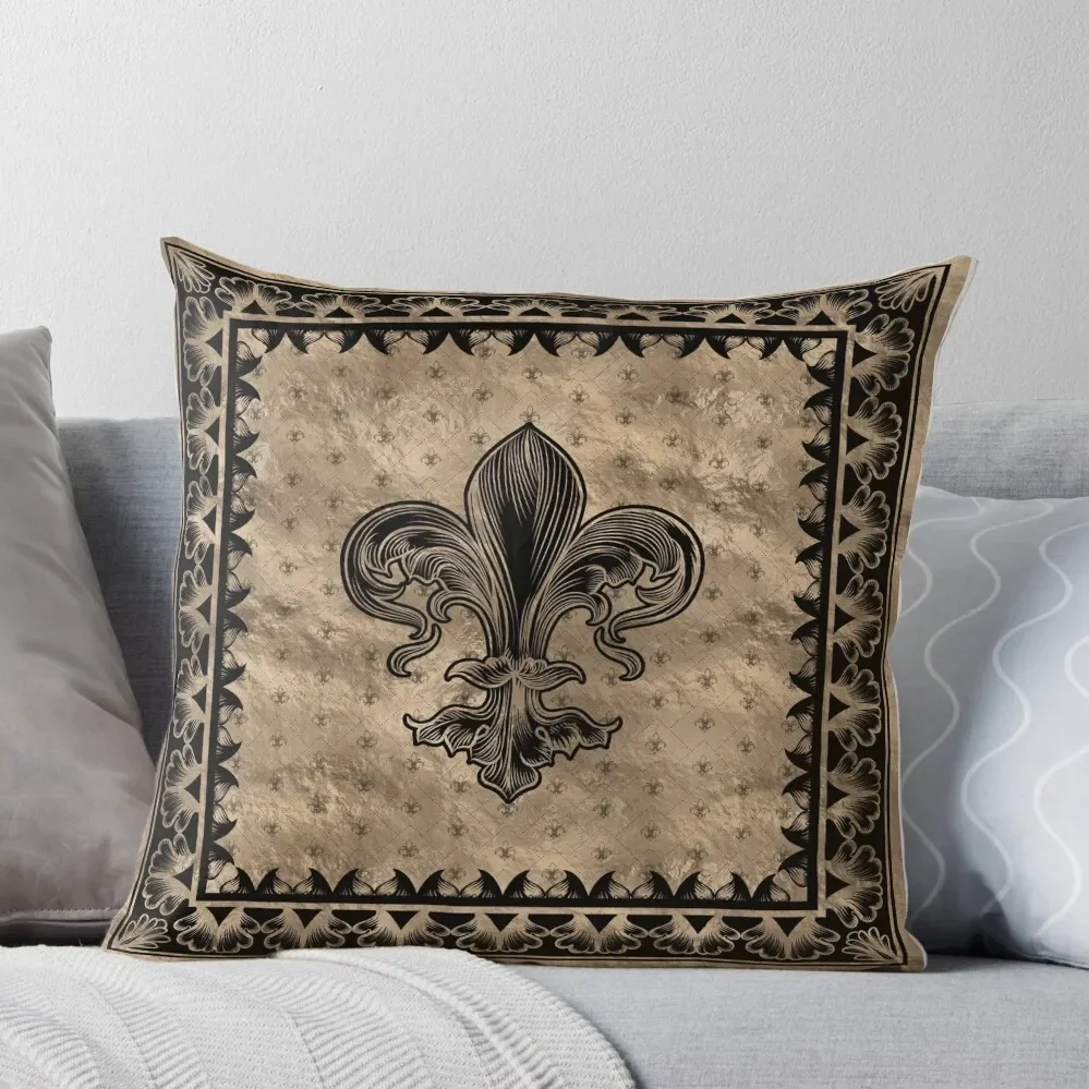 Fleur-de-lis - Black and Gold Throw Pillow Sofa Cushions Covers Cushion Cover Luxury Christmas Throw Pillows Covers Pillow