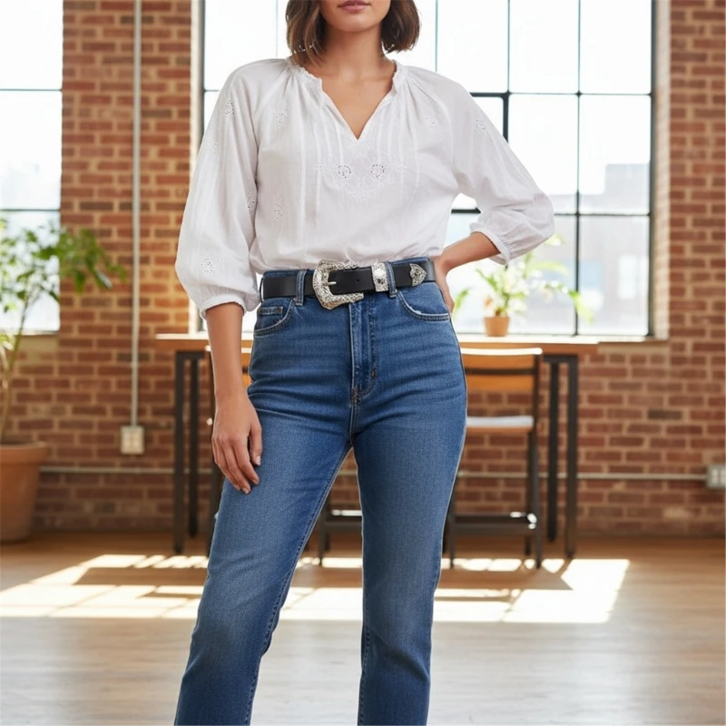 يدويا قابل للتعديل حزام مضفر سهل الاستخدام بو الجلود مشد للخصر حزام للرجال النساء فساتين الجينز #4