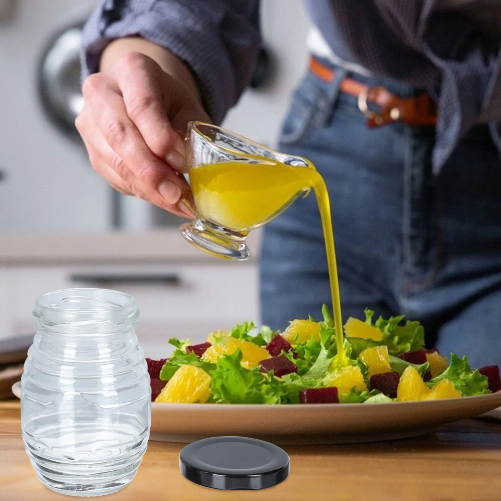 

6Pcs Glass Honey Storage Bottles High Quality Transparent Sealed Jars for Pickle Jam Sauce Snack Seasoning